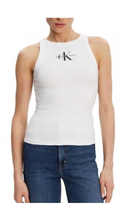 CALVIN KLEIN JEANS MONOLOGO RIB TANK TOP ΤΟΠ ΓΥΝΑΙΚΕΙΟ BRIGHT WHITE