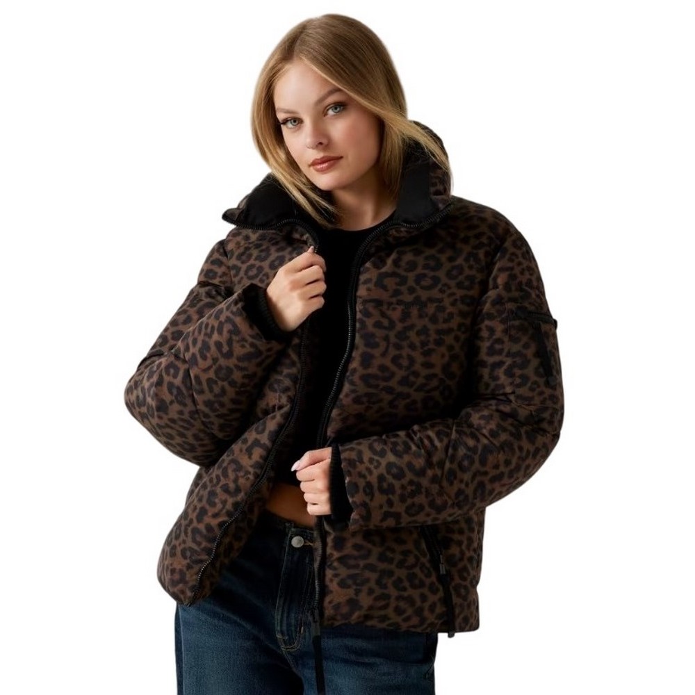 GUESS MARTINA PRINT CROP PUFFA ΜΠΟΥΦΑΝ ΓΥΝΑΙΚΕΙΟ ANIMAL PRINT