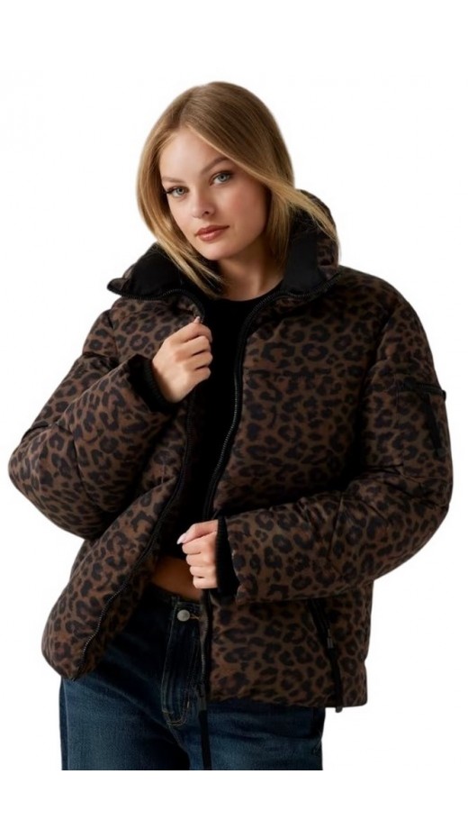 GUESS MARTINA PRINT CROP PUFFA ΜΠΟΥΦΑΝ ΓΥΝΑΙΚΕΙΟ ANIMAL PRINT
