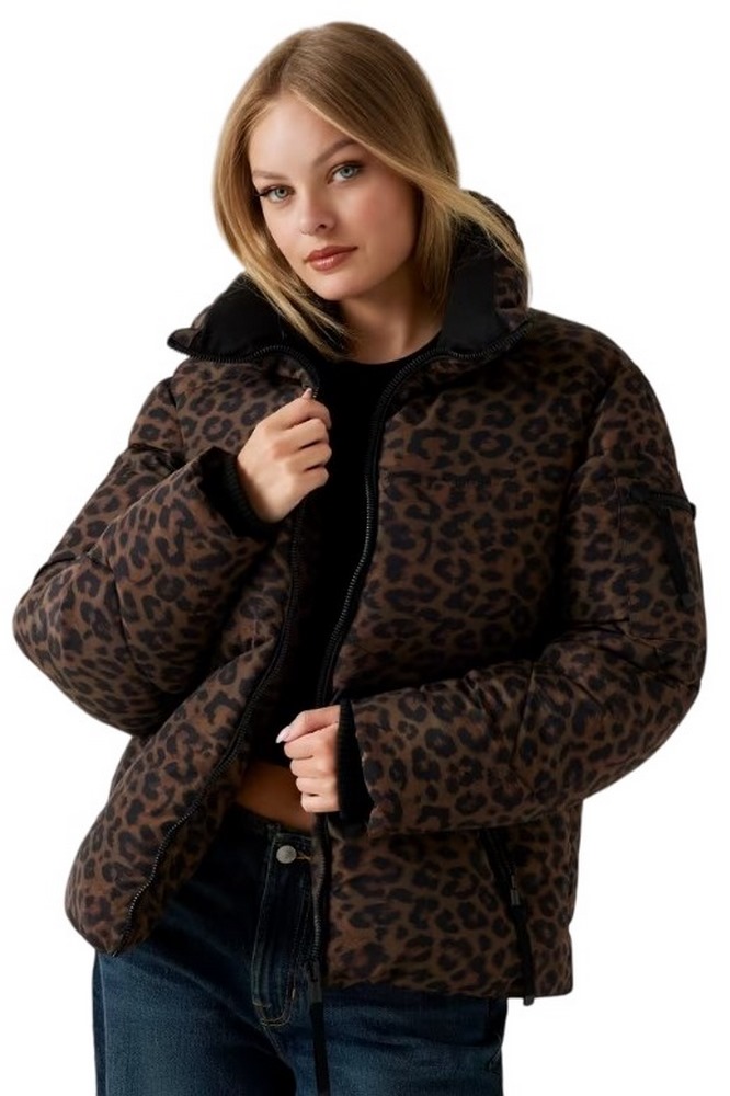 GUESS MARTINA PRINT CROP PUFFA ΜΠΟΥΦΑΝ ΓΥΝΑΙΚΕΙΟ ANIMAL PRINT