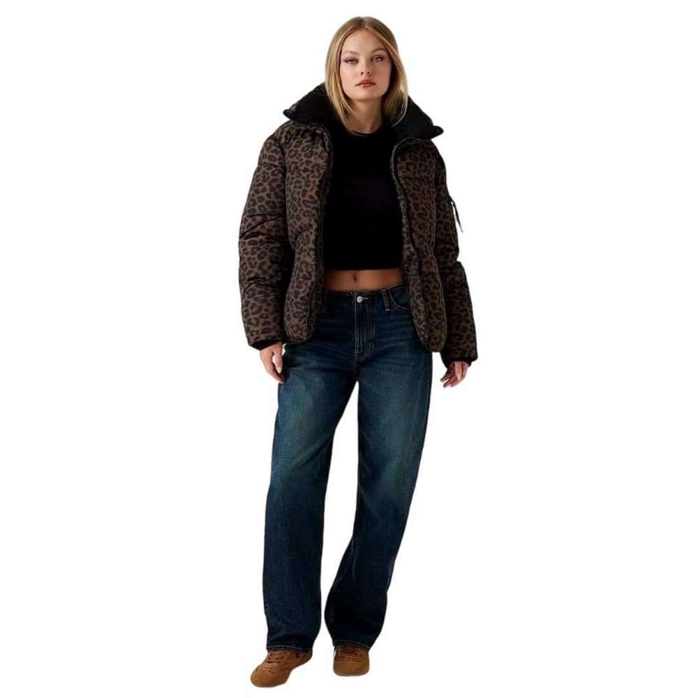 GUESS MARTINA PRINT CROP PUFFA ΜΠΟΥΦΑΝ ΓΥΝΑΙΚΕΙΟ ANIMAL PRINT