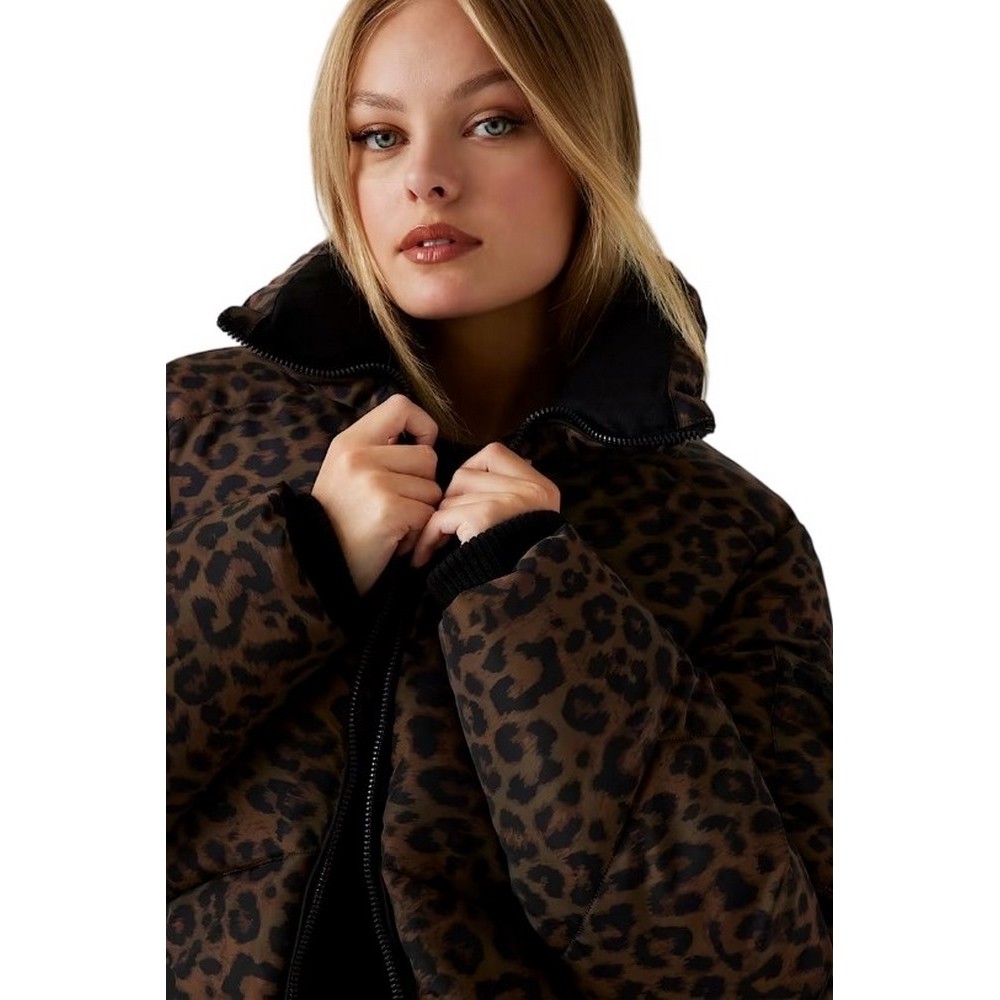 GUESS MARTINA PRINT CROP PUFFA ΜΠΟΥΦΑΝ ΓΥΝΑΙΚΕΙΟ ANIMAL PRINT