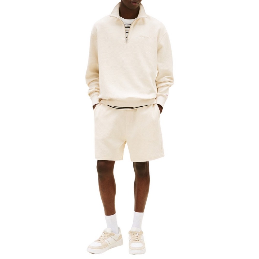 TOMMY JEANS RLX WAFFLE SCRIPT QRTR ZIP ΜΠΛΟΥΖΑ ΑΝΔΡΙΚΗ ECRU
