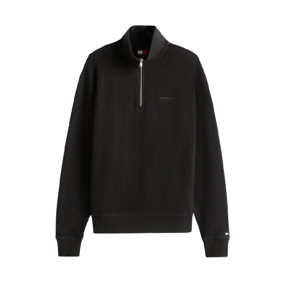TOMMY JEANS RLX WAFFLE SCRIPT QRTR ZIP ΜΠΛΟΥΖΑ ΑΝΔΡΙΚΗ BLACK