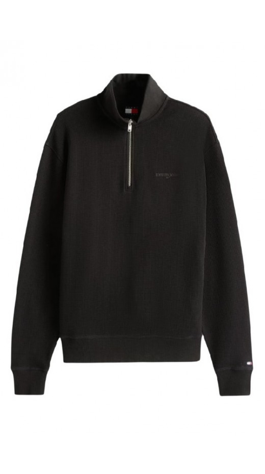TOMMY JEANS RLX WAFFLE SCRIPT QRTR ZIP ΜΠΛΟΥΖΑ ΑΝΔΡΙΚΗ BLACK