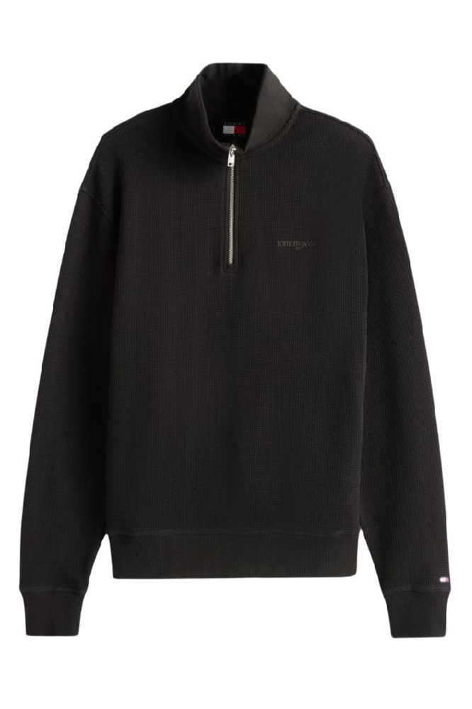 TOMMY JEANS RLX WAFFLE SCRIPT QRTR ZIP ΜΠΛΟΥΖΑ ΑΝΔΡΙΚΗ BLACK