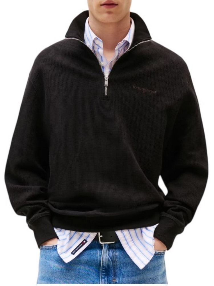 TOMMY JEANS RLX WAFFLE SCRIPT QRTR ZIP ΜΠΛΟΥΖΑ ΑΝΔΡΙΚΗ BLACK