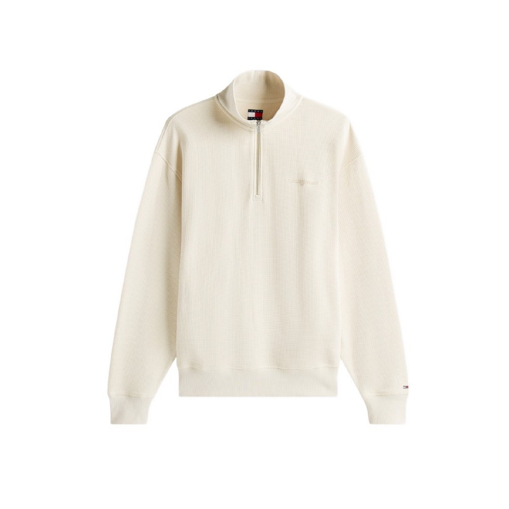 TOMMY JEANS RLX WAFFLE SCRIPT QRTR ZIP ΜΠΛΟΥΖΑ ΑΝΔΡΙΚΗ ECRU