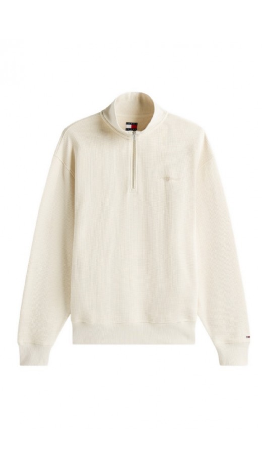 TOMMY JEANS RLX WAFFLE SCRIPT QRTR ZIP ΜΠΛΟΥΖΑ ΑΝΔΡΙΚΗ ECRU