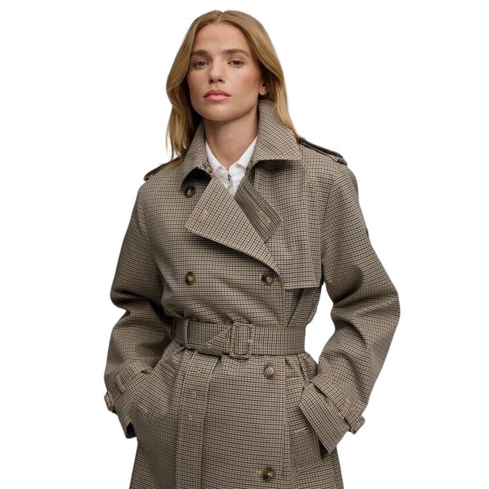 SUPERDRY MICRO CHECK TRENCH COAT ΚΑΜΠΑΡΝΤΙΝΑ ΓΥΝΑΙΚΕΙΑ BROWN
