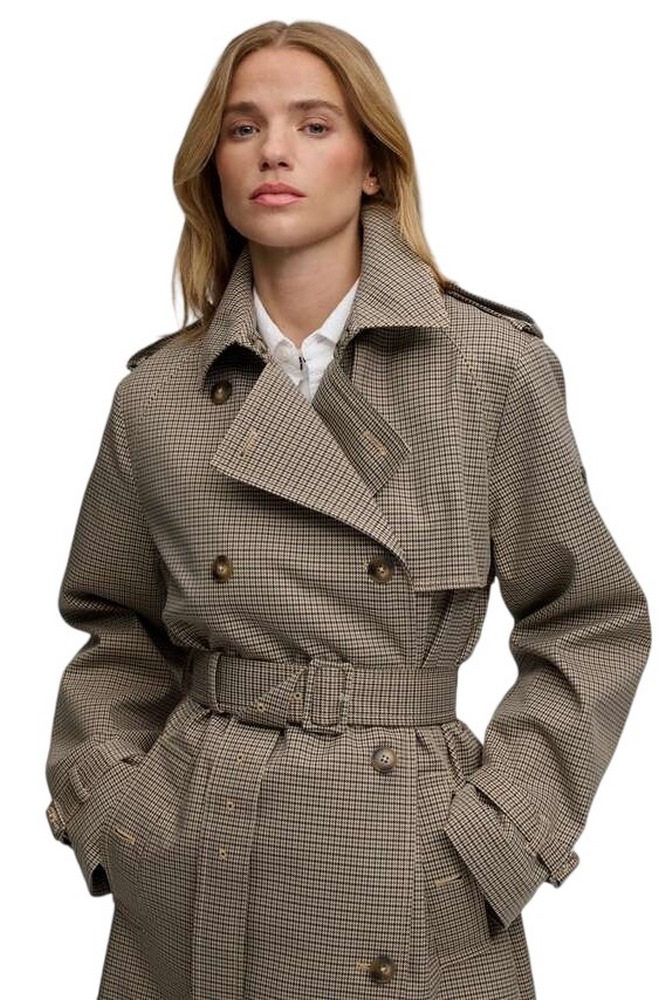 SUPERDRY MICRO CHECK TRENCH COAT ΚΑΜΠΑΡΝΤΙΝΑ ΓΥΝΑΙΚΕΙΑ BROWN