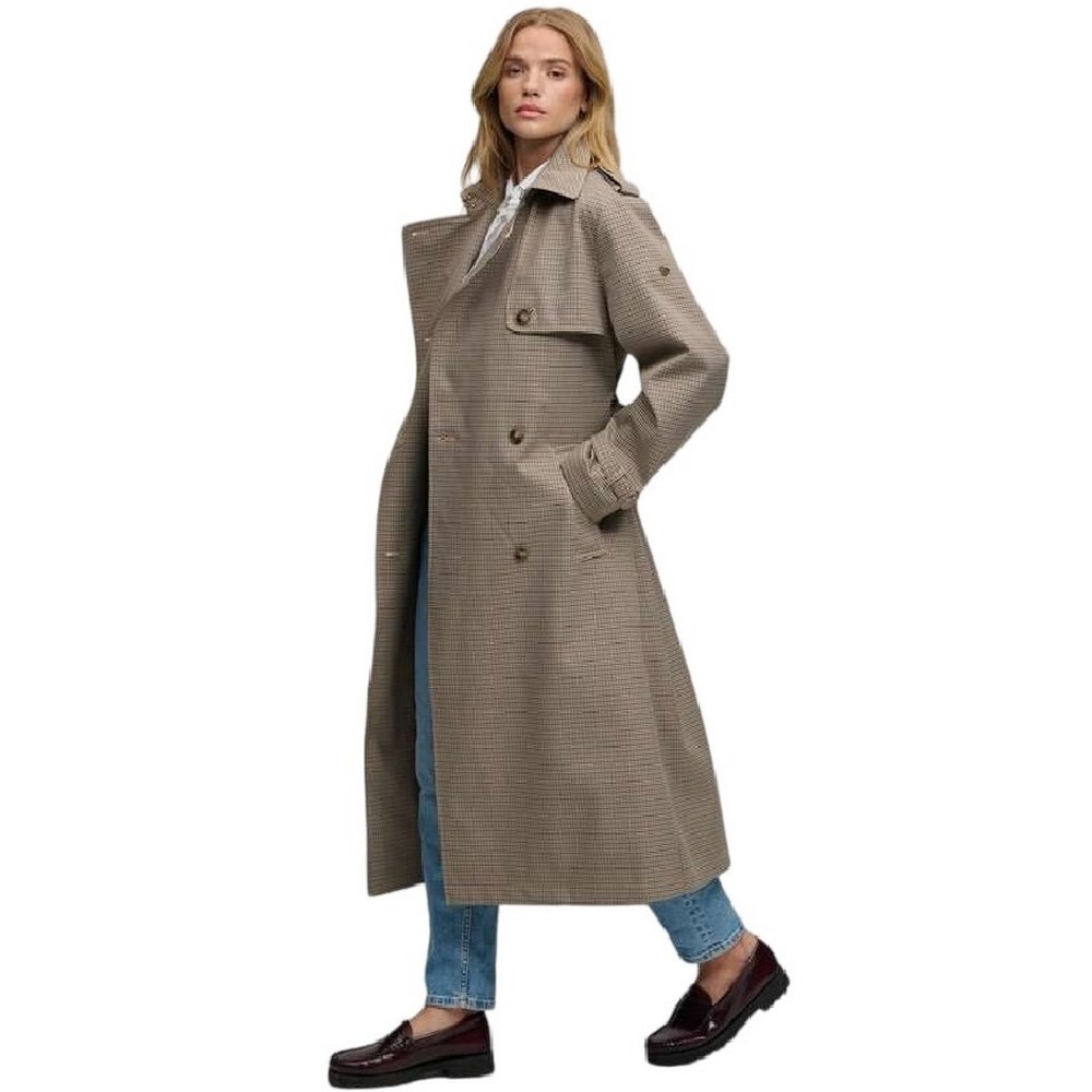 SUPERDRY MICRO CHECK TRENCH COAT ΚΑΜΠΑΡΝΤΙΝΑ ΓΥΝΑΙΚΕΙΑ BROWN
