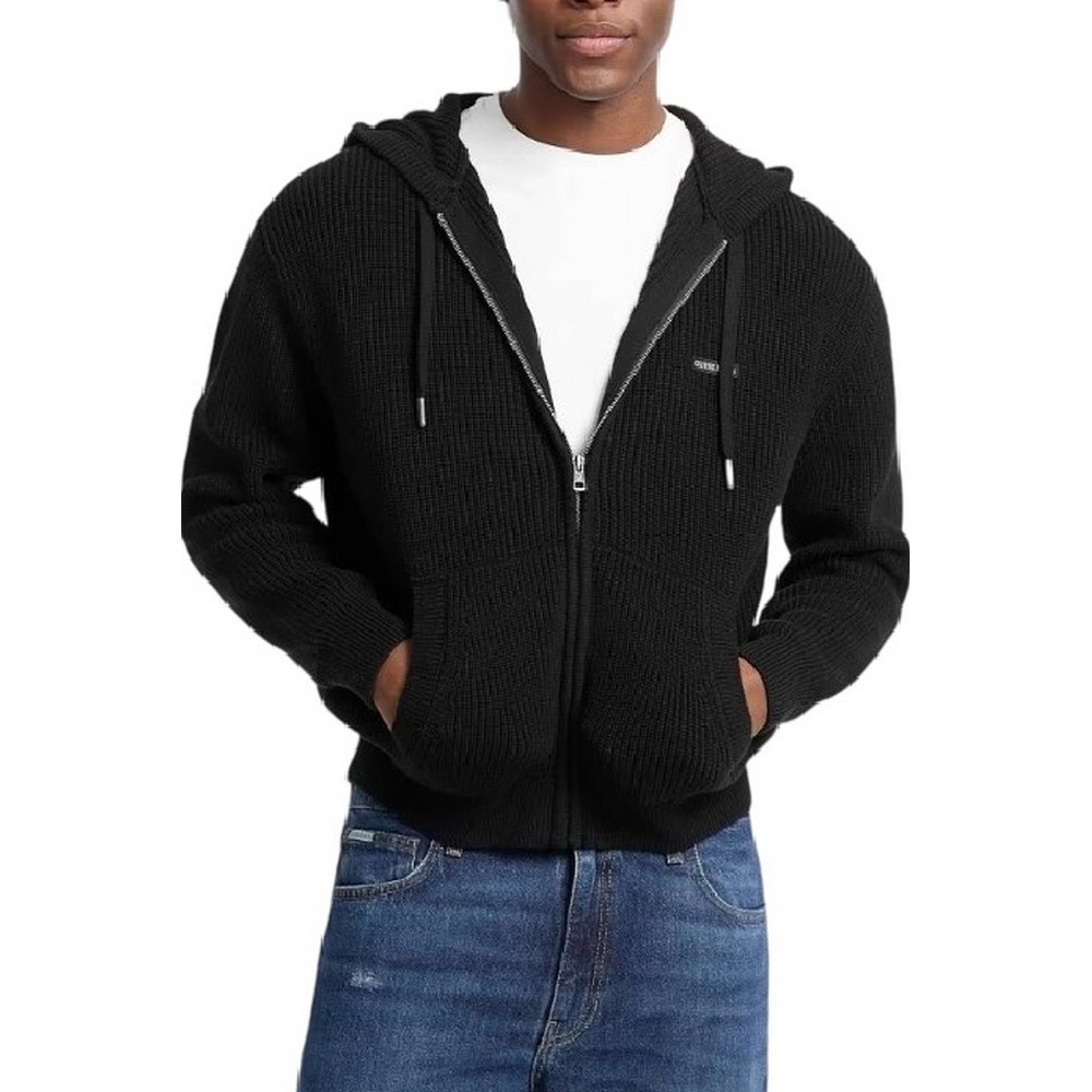 GUESS JEANS  LS ZIPPED HOODIE SWTR ΖΑΚΕΤΑ ΠΛΕΚΤΗ ΑΝΔΡΙΚΗ BLACK