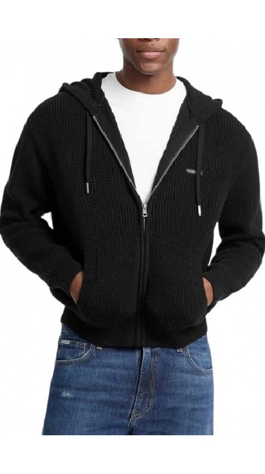 GUESS JEANS  LS ZIPPED HOODIE SWTR ΖΑΚΕΤΑ ΠΛΕΚΤΗ ΑΝΔΡΙΚΗ BLACK