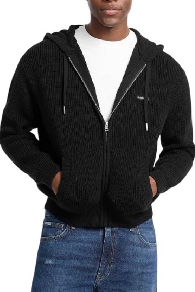 GUESS JEANS  LS ZIPPED HOODIE SWTR ΖΑΚΕΤΑ ΠΛΕΚΤΗ ΑΝΔΡΙΚΗ BLACK