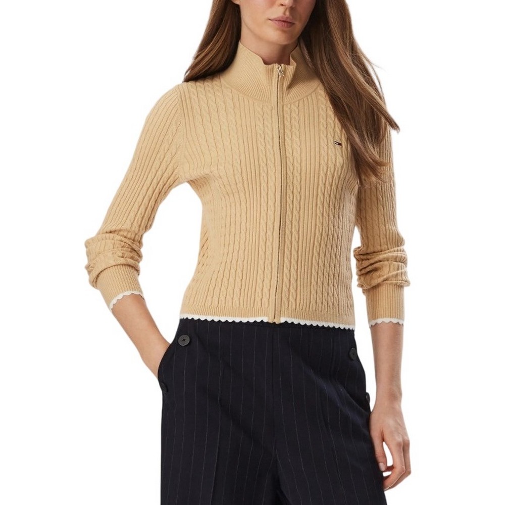 TOMMY JEANS MICRO CABLE ZIPTHRU SWTR EXT ΖΑΚΕΤΑ ΠΛΕΚΤΗ ΓΥΝΑΙΚΕΙΑ BEIGE