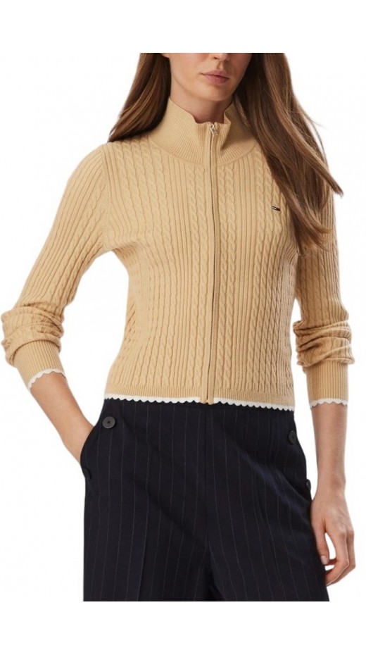 TOMMY JEANS MICRO CABLE ZIPTHRU SWTR EXT ΖΑΚΕΤΑ ΠΛΕΚΤΗ ΓΥΝΑΙΚΕΙΑ BEIGE