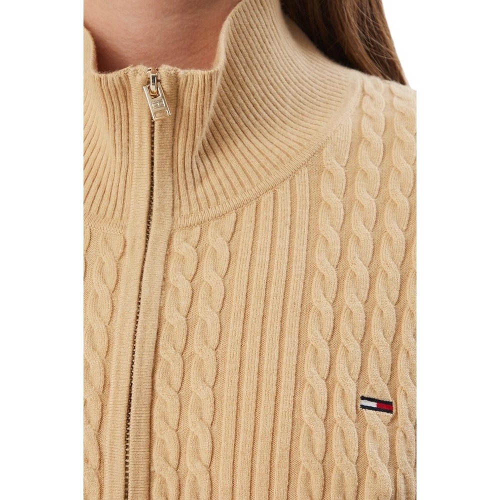 TOMMY JEANS MICRO CABLE ZIPTHRU SWTR EXT ΖΑΚΕΤΑ ΠΛΕΚΤΗ ΓΥΝΑΙΚΕΙΑ BEIGE