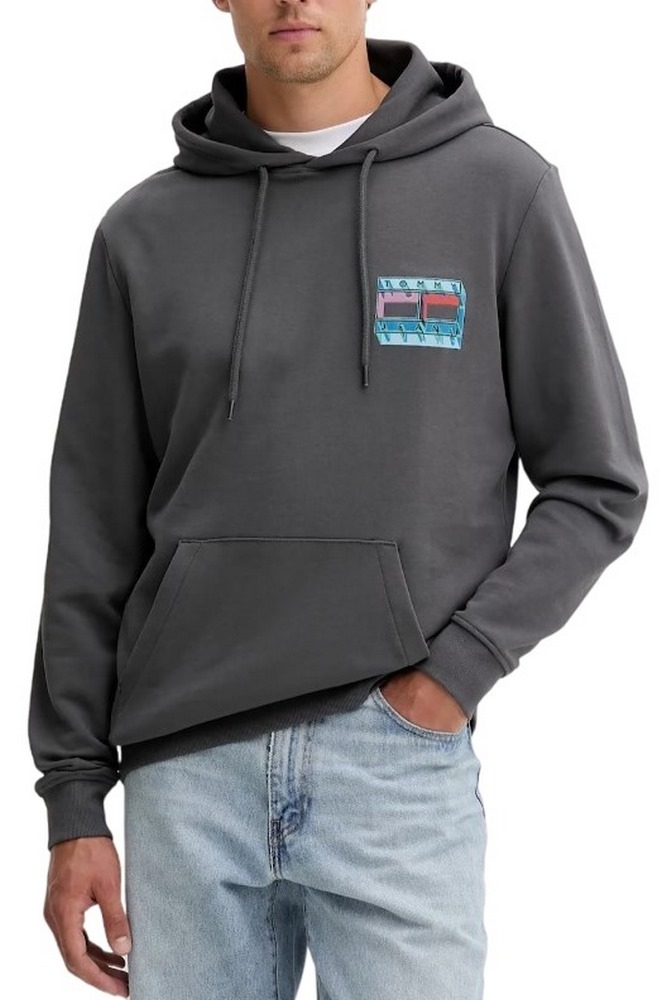 TOMMY JEANS  REG DNA FLAG PLAY HOODIE EXT ΦΟΥΤΕΡ ΜΠΛΟΥΖΑ ΑΝΔΡΙΚΗ WASHED BLACK