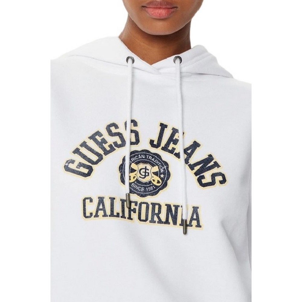 GUESS JEANS CROP HOOD PRINT SWEATSH ΜΠΛΟΥΖΑ ΦΟΥΤΕΡ ΓΥΝΑΙΚΕΙΑ WHITE