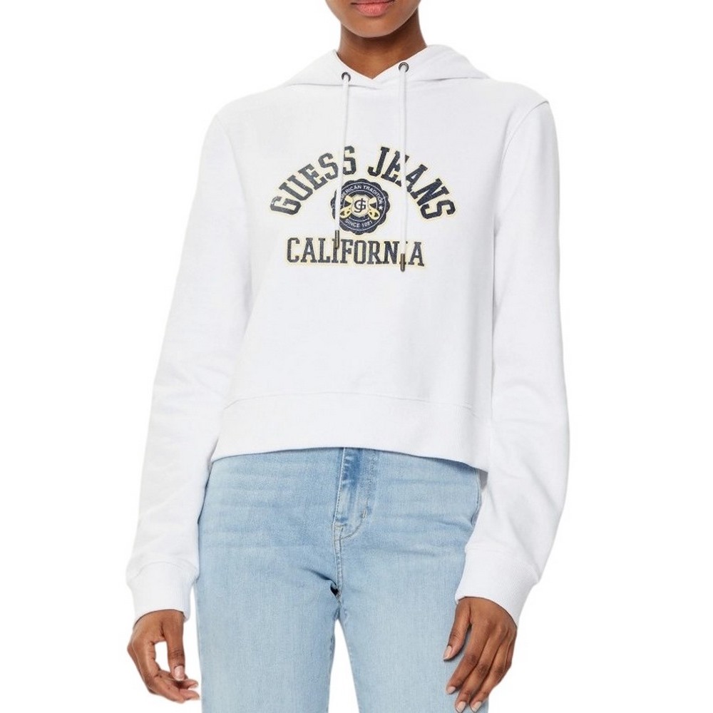 GUESS JEANS CROP HOOD PRINT SWEATSH ΜΠΛΟΥΖΑ ΦΟΥΤΕΡ ΓΥΝΑΙΚΕΙΑ WHITE