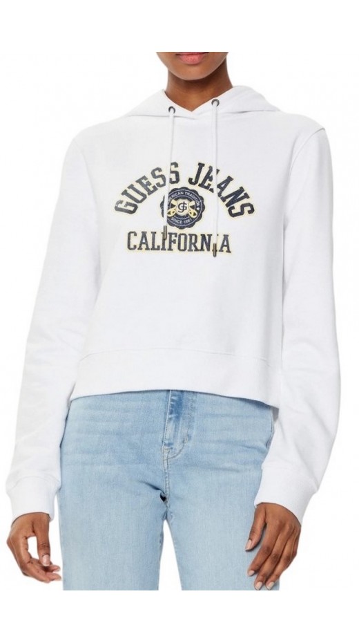 GUESS JEANS CROP HOOD PRINT SWEATSH ΜΠΛΟΥΖΑ ΦΟΥΤΕΡ ΓΥΝΑΙΚΕΙΑ WHITE
