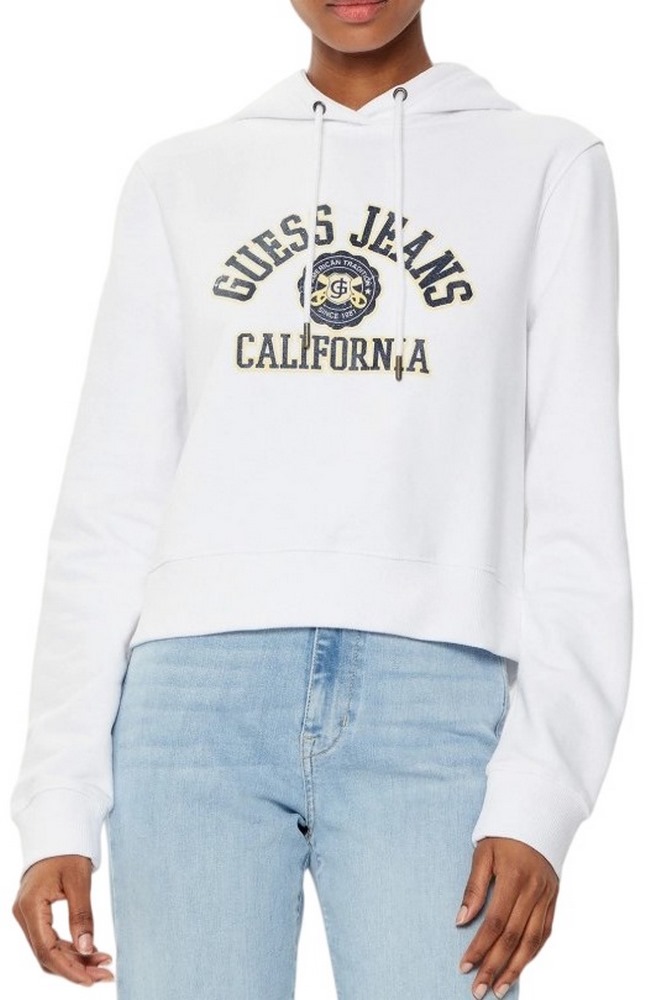 GUESS JEANS CROP HOOD PRINT SWEATSH ΜΠΛΟΥΖΑ ΦΟΥΤΕΡ ΓΥΝΑΙΚΕΙΑ WHITE