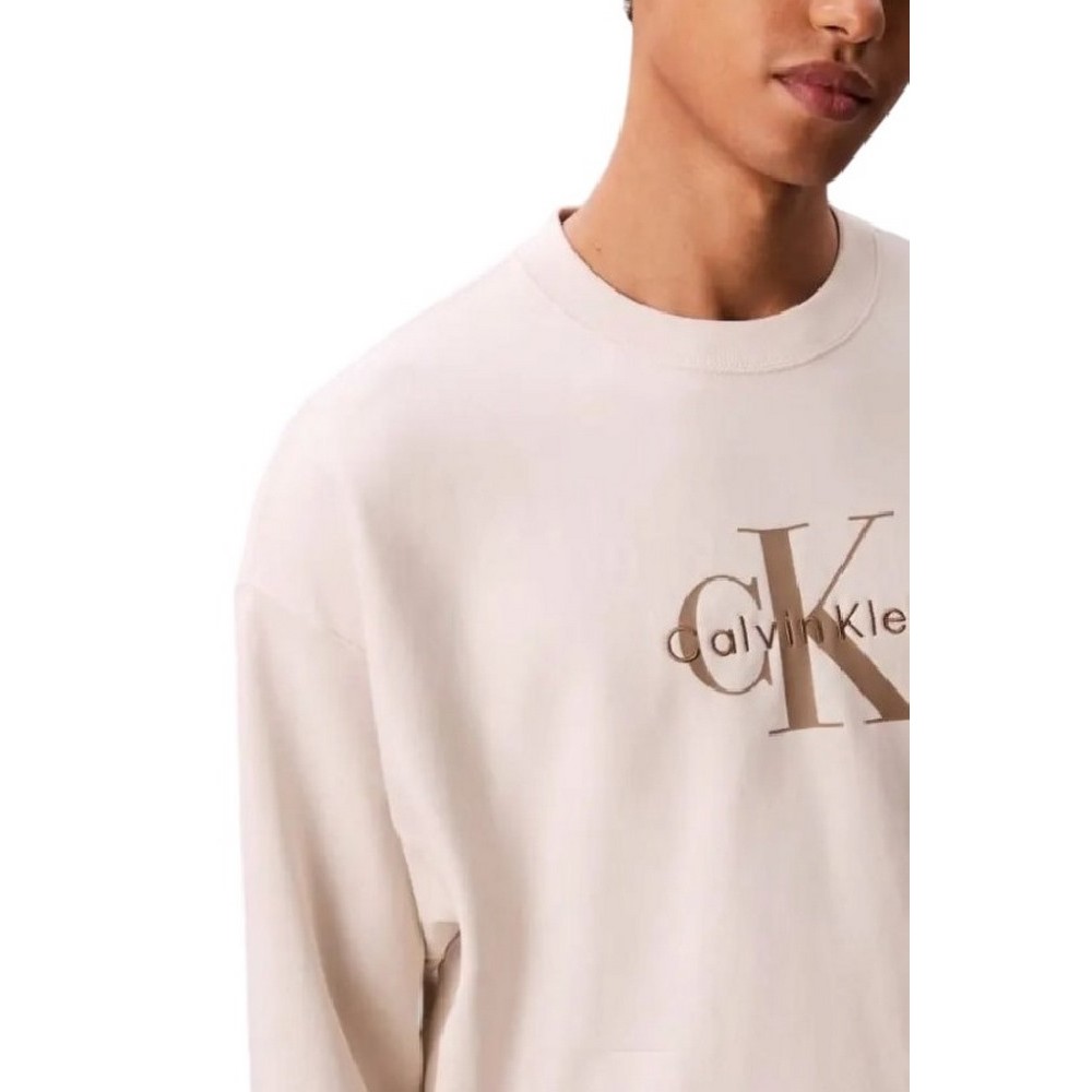 CALVIN KLEIN JEANS LS EU 350TERRY MONOLOGO CN SWTSH ΦΟΥΤΕΡ ΜΠΛΟΥΖΑ ΑΝΔΡΙΚΗ ECRU