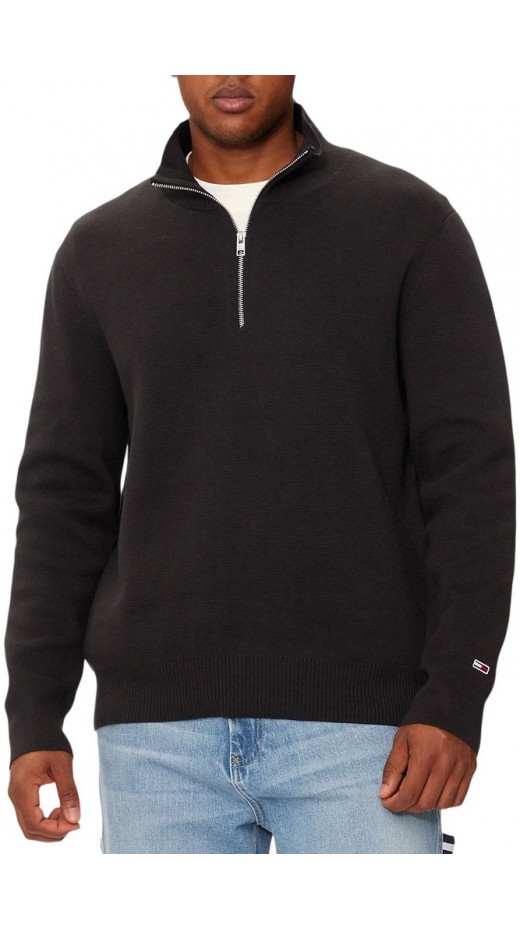 TOMMY JEANS REG HALF ZIP SWEATER ΜΠΛΟΥΖΑ ΠΛΕΚΤΗ ΑΝΔΡΙΚΗ BLACK