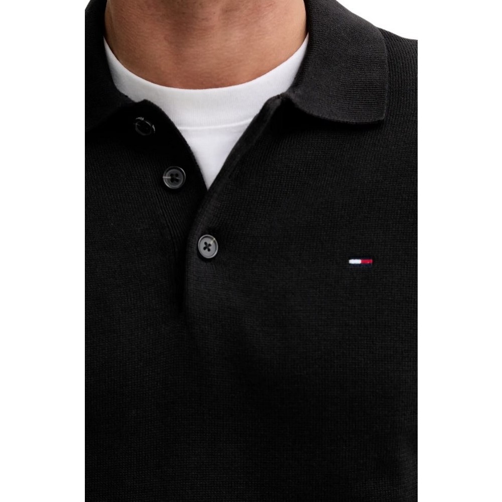 TOMMY JEANS SLIM ESSENTIAL POLO SWEATE ΜΠΛΟΥΖΑ ΠΛΕΚΤΗ ΑΝΔΡΙΚΗ BLACK