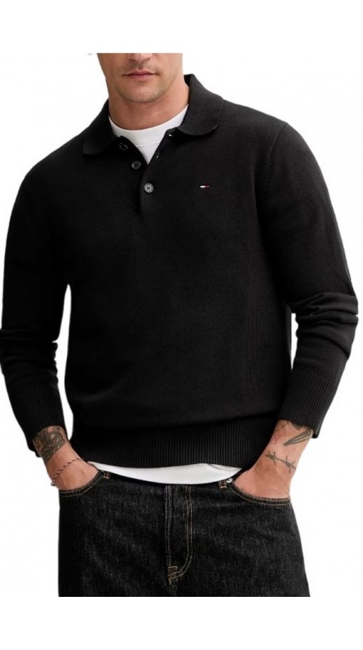 TOMMY JEANS SLIM ESSENTIAL POLO SWEATE ΜΠΛΟΥΖΑ ΠΛΕΚΤΗ ΑΝΔΡΙΚΗ BLACK