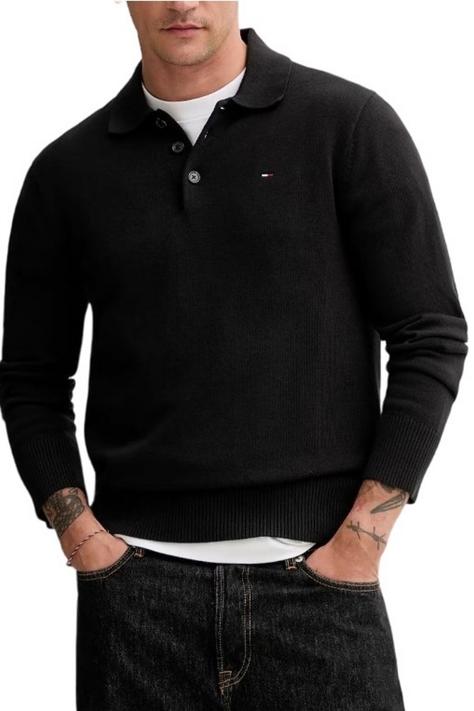 TOMMY JEANS SLIM ESSENTIAL POLO SWEATE ΜΠΛΟΥΖΑ ΠΛΕΚΤΗ ΑΝΔΡΙΚΗ BLACK