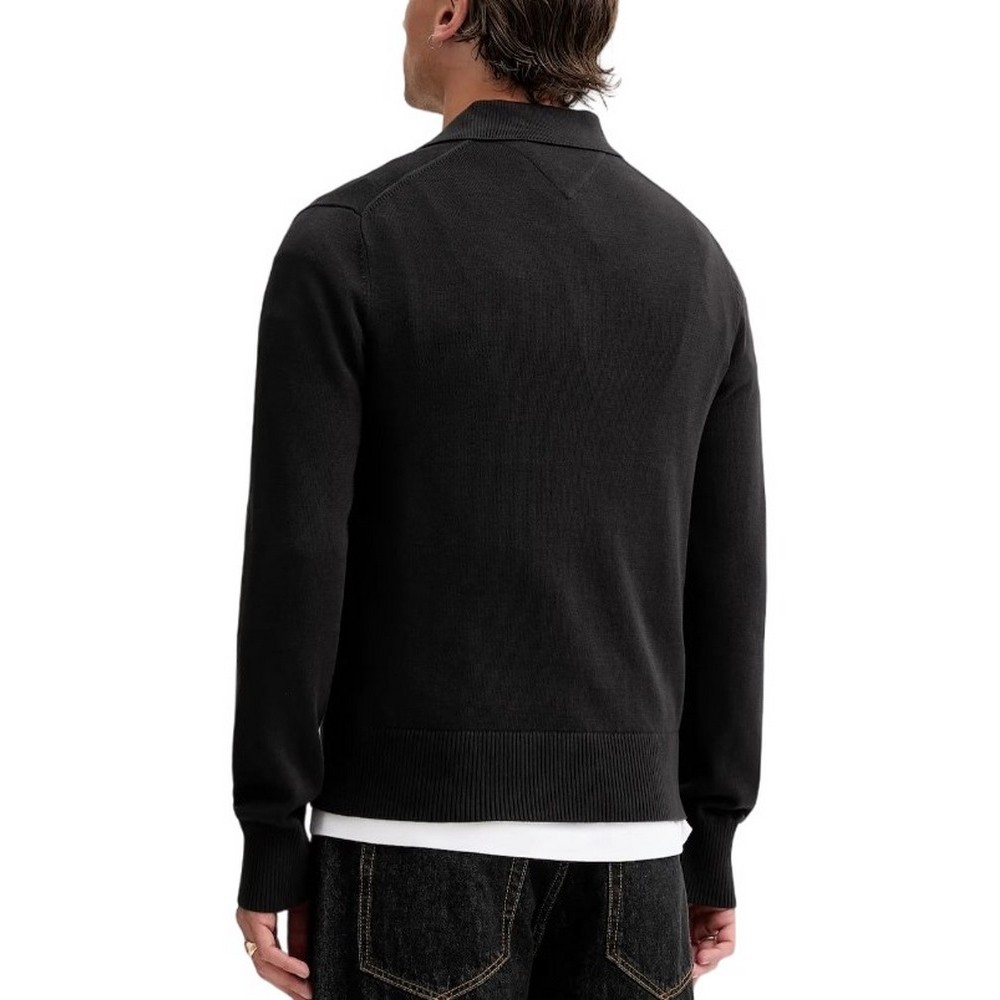 TOMMY JEANS SLIM ESSENTIAL POLO SWEATE ΜΠΛΟΥΖΑ ΠΛΕΚΤΗ ΑΝΔΡΙΚΗ BLACK