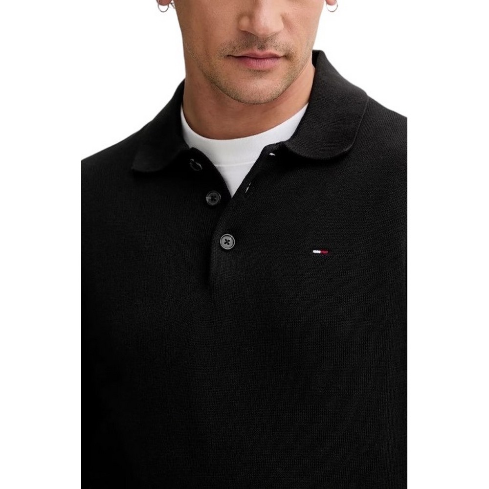 TOMMY JEANS SLIM ESSENTIAL POLO SWEATE ΜΠΛΟΥΖΑ ΠΛΕΚΤΗ ΑΝΔΡΙΚΗ BLACK