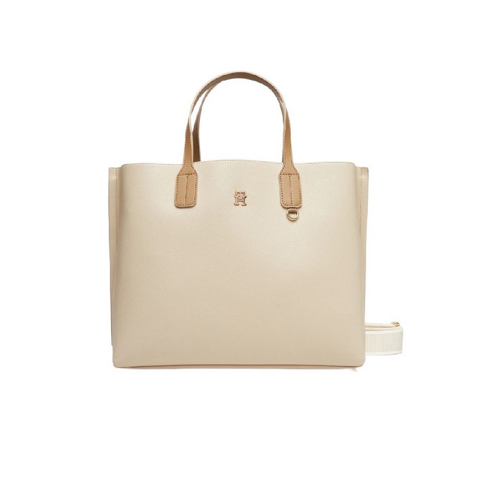 TOMMY HILFIGER DISTINCT SATCHEL ΤΣΑΝΤΑ ΓΥΝΑΙΚΕΙΑ ECRU