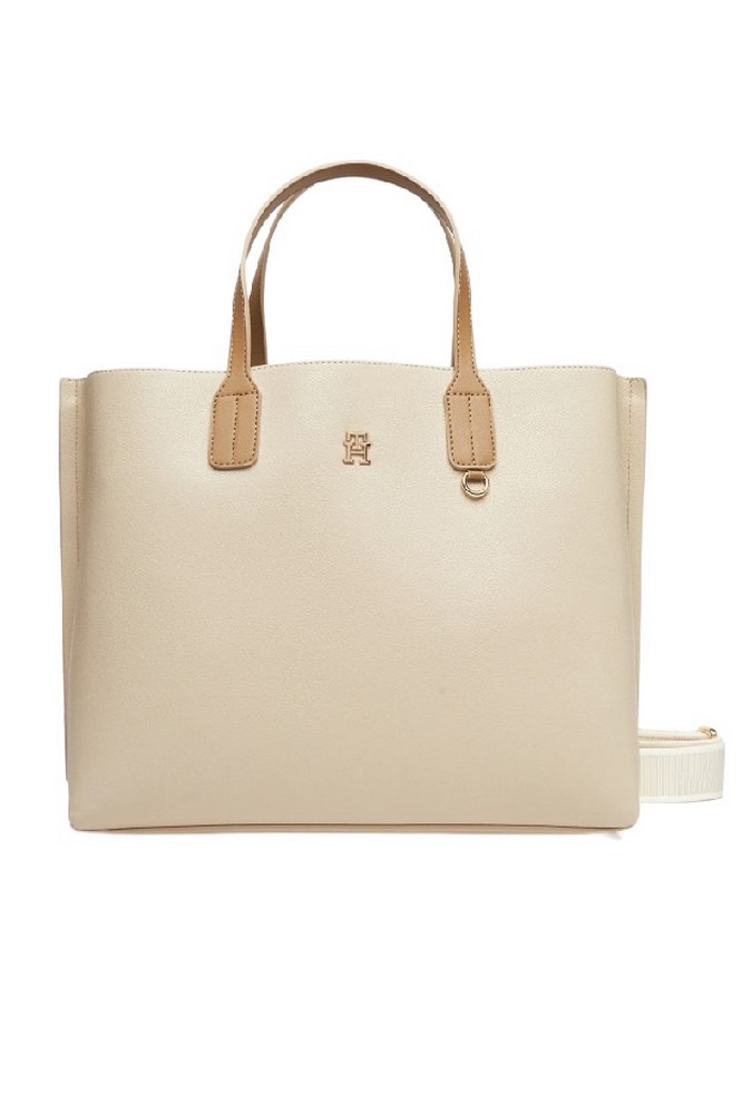 TOMMY HILFIGER DISTINCT SATCHEL ΤΣΑΝΤΑ ΓΥΝΑΙΚΕΙΑ ECRU