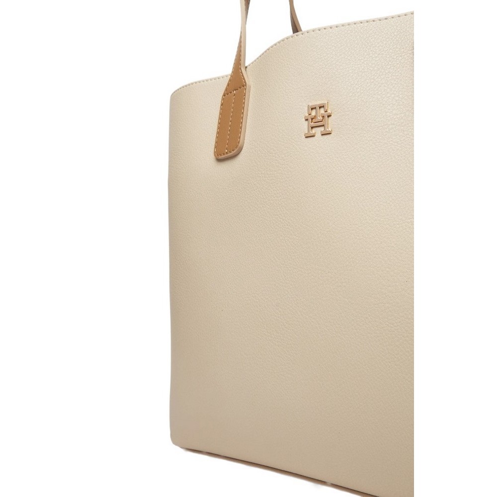 TOMMY HILFIGER DISTINCT SATCHEL ΤΣΑΝΤΑ ΓΥΝΑΙΚΕΙΑ ECRU