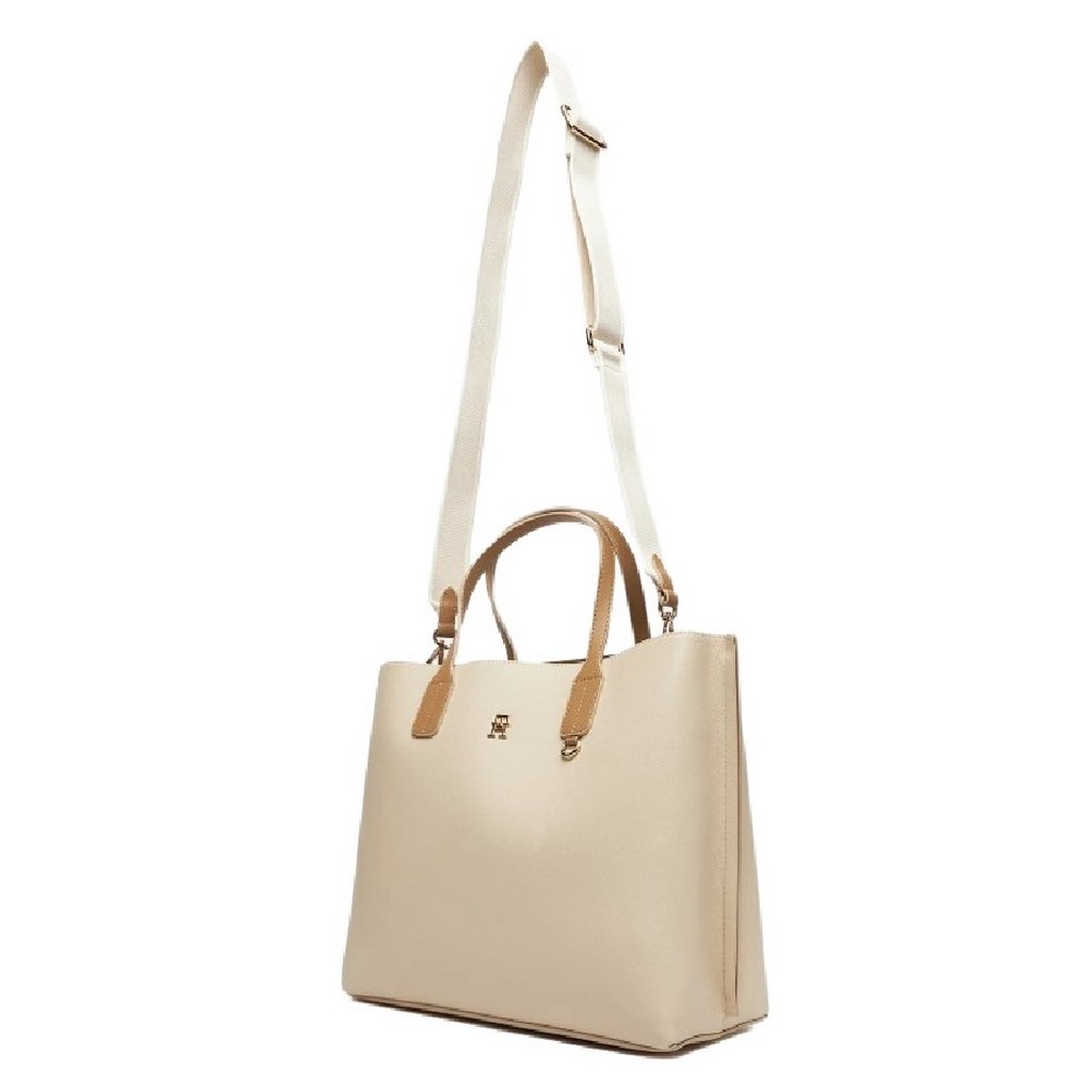 TOMMY HILFIGER DISTINCT SATCHEL ΤΣΑΝΤΑ ΓΥΝΑΙΚΕΙΑ ECRU