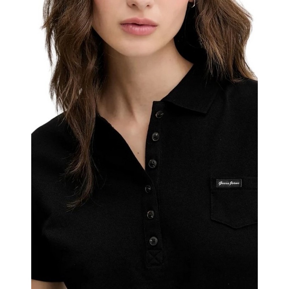 GUESS JEANS SLIM POLO T-SHIRT ΜΠΛΟΥΖΑ ΓΥΝΑΙΚΕΙΑ BLACK