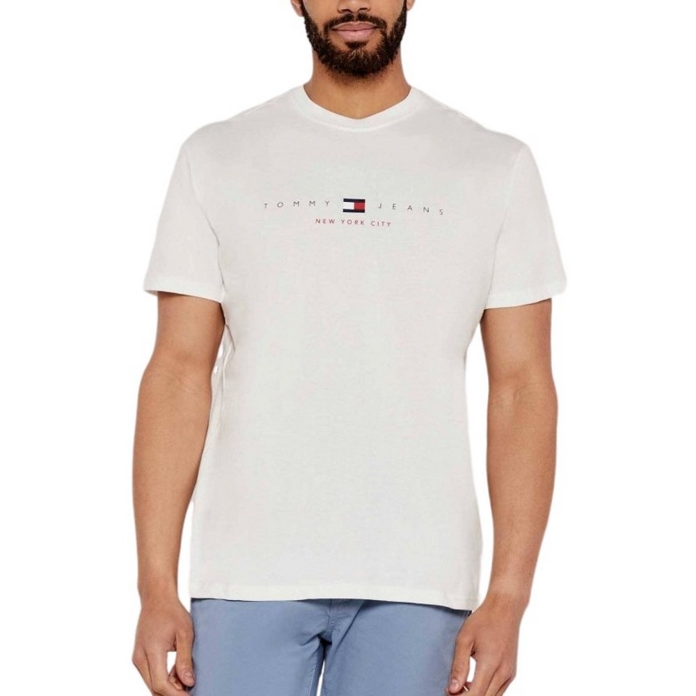 TOMMY JEANS REG FLAG LINEAR TEE T-SHIRT ΜΠΛΟΥΖΑ ΑΝΔΡΙΚΗ OFF WHITE
