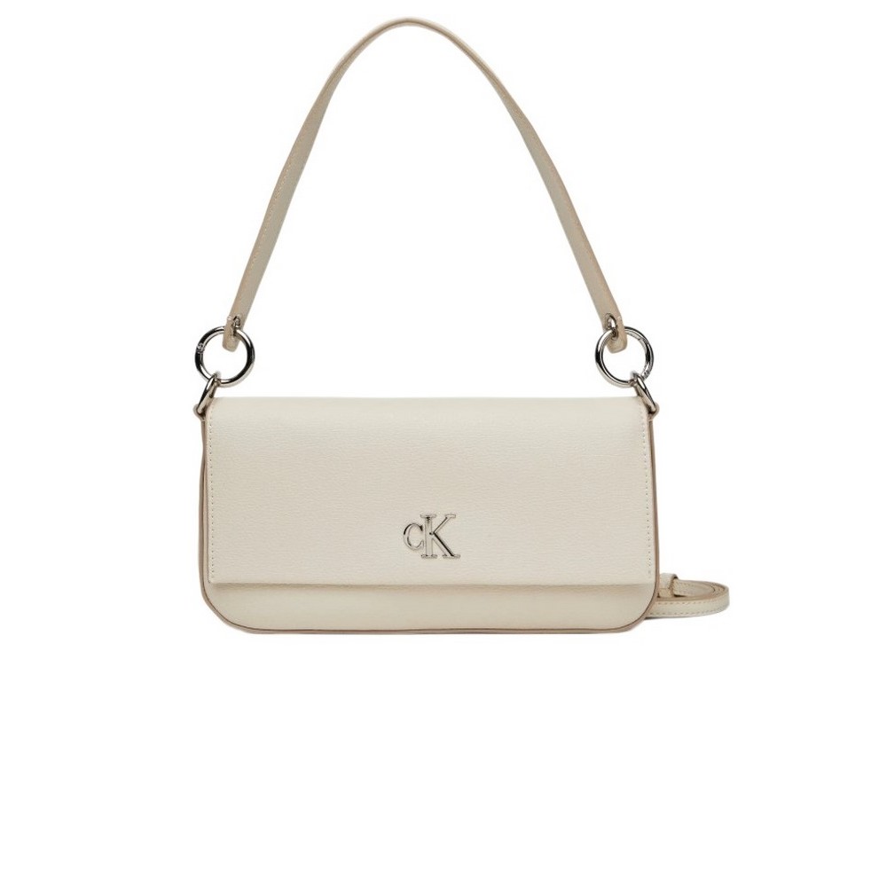 CALVIN KLEIN MINIMAL MONOGRAM SHOULDER POUC ΤΣΑΝΤΑ ΓΥΝΑΙΚΕΙΑ ECRU