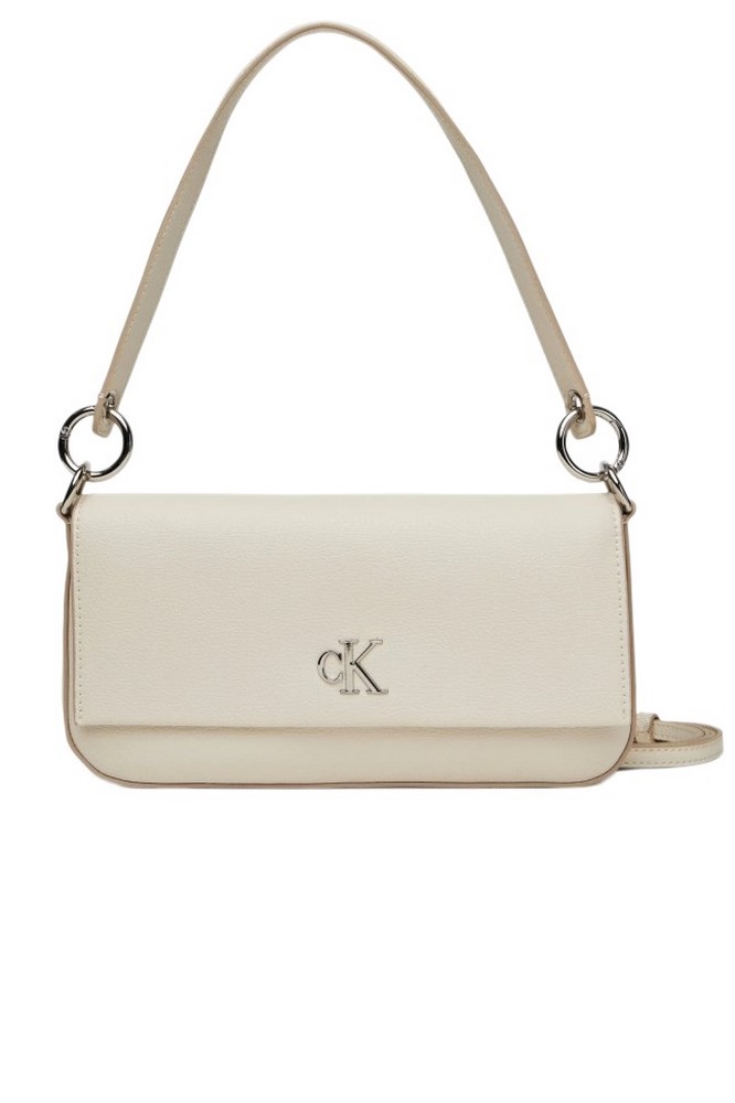 CALVIN KLEIN MINIMAL MONOGRAM SHOULDER POUC ΤΣΑΝΤΑ ΓΥΝΑΙΚΕΙΑ ECRU