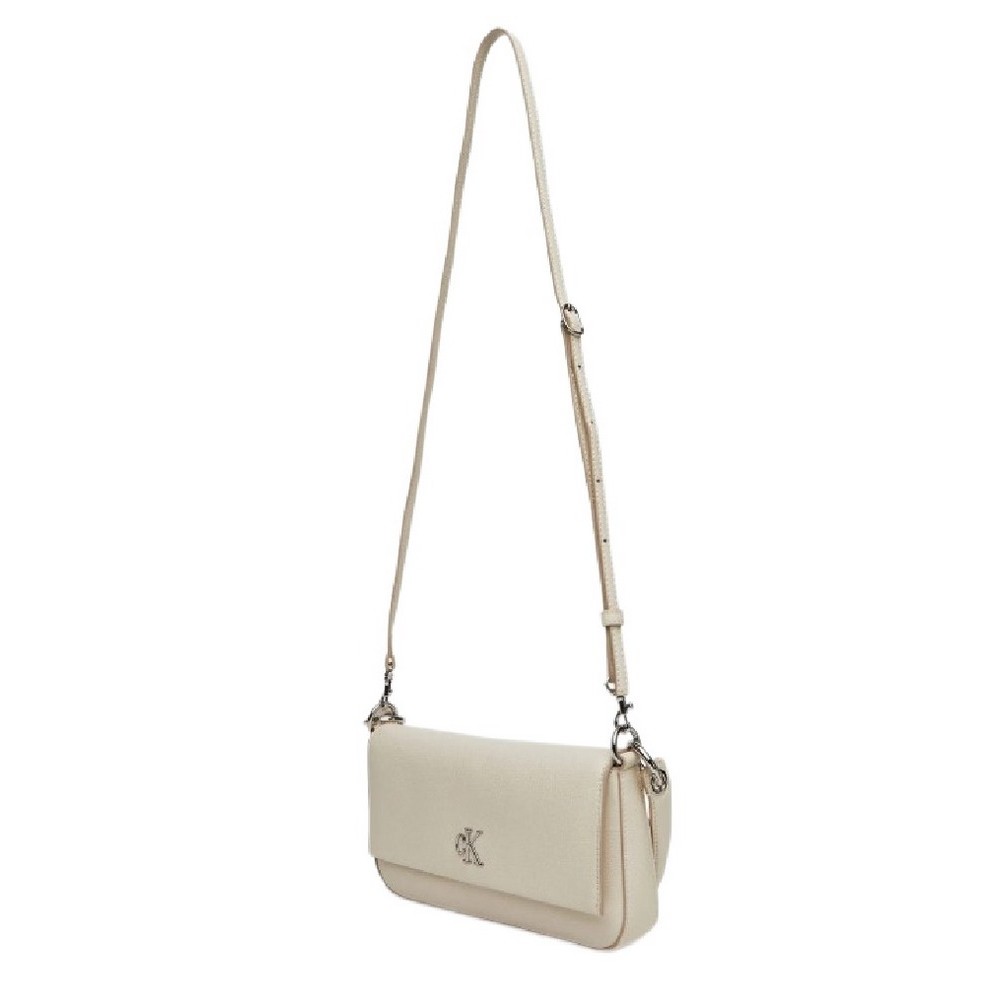 CALVIN KLEIN MINIMAL MONOGRAM SHOULDER POUC ΤΣΑΝΤΑ ΓΥΝΑΙΚΕΙΑ ECRU