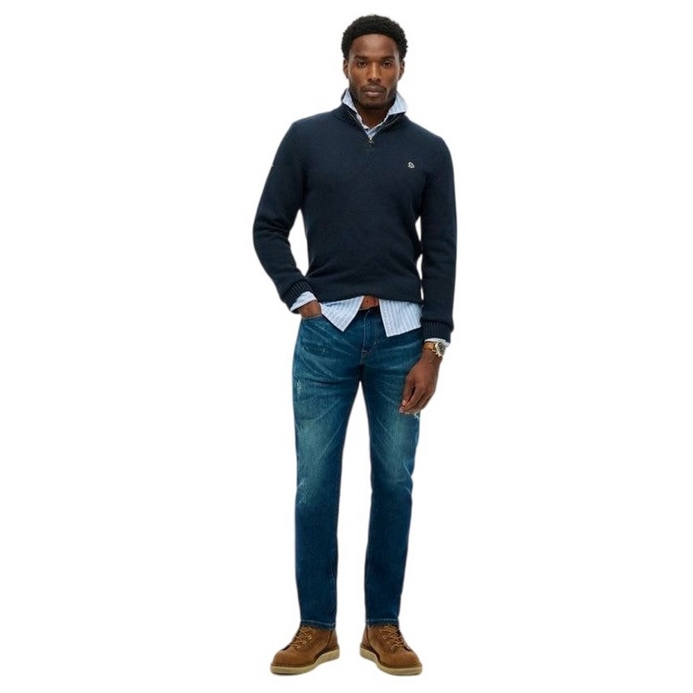 SUPERDRY D1 OVIN COTTON HALF ZIP KNIT  ΜΠΛΟΥΖΑ ΠΛΕΚΤΗ ΑΝΔΡΙΚΗ NAVY
