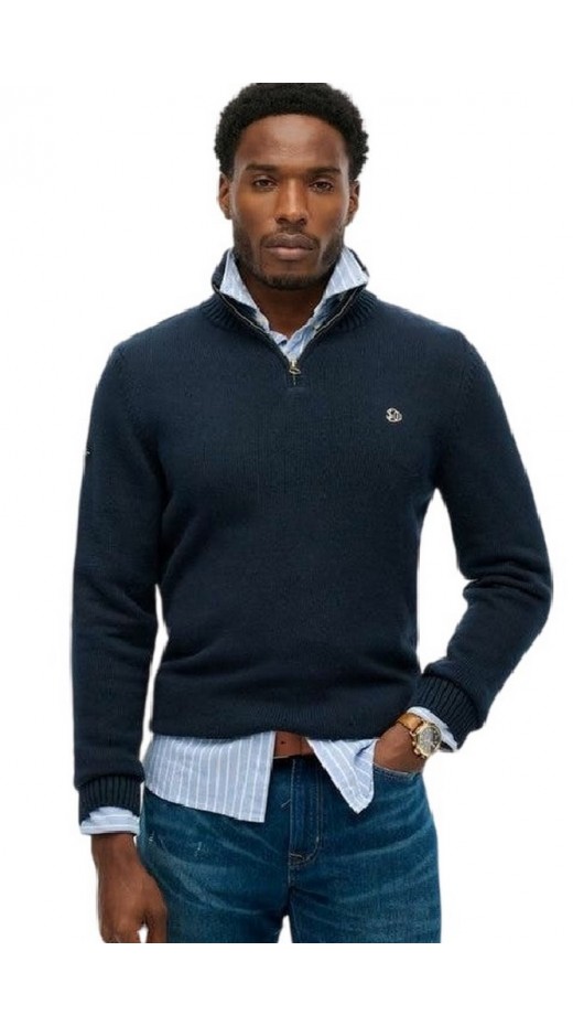 SUPERDRY D1 OVIN COTTON HALF ZIP KNIT  ΜΠΛΟΥΖΑ ΠΛΕΚΤΗ ΑΝΔΡΙΚΗ NAVY