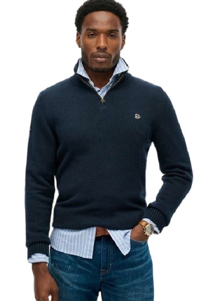 SUPERDRY D1 OVIN COTTON HALF ZIP KNIT  ΜΠΛΟΥΖΑ ΠΛΕΚΤΗ ΑΝΔΡΙΚΗ NAVY