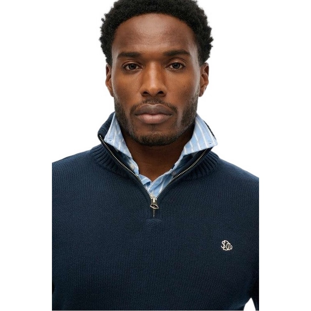 SUPERDRY D1 OVIN COTTON HALF ZIP KNIT  ΜΠΛΟΥΖΑ ΠΛΕΚΤΗ ΑΝΔΡΙΚΗ NAVY