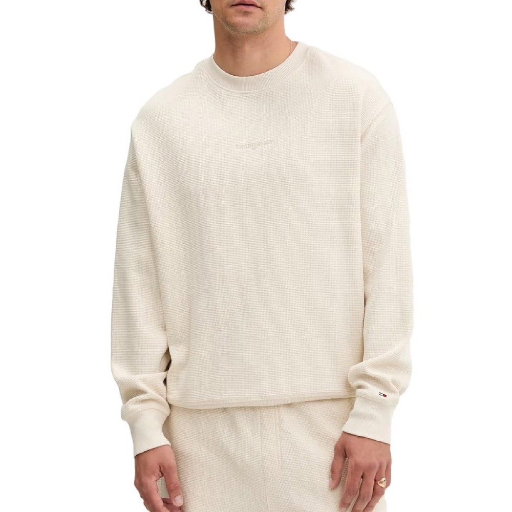 TOMMY JEANS RLX WAFFLE SCRIPT CREW ΜΠΛΟΥΖΑ ΑΝΔΡΙΚΗ ECRU