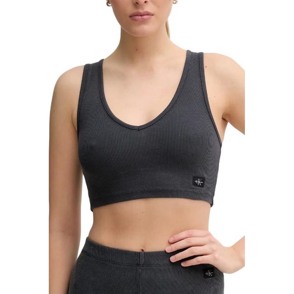 CALVIN KLEIN JEANS WASHED WOVEN LABEL RIB BRALETTE ΤΟΠ ΓΥΝΑΙΚΕΙΟ WASHED BLACK