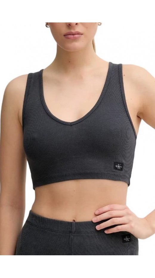 CALVIN KLEIN JEANS WASHED WOVEN LABEL RIB BRALETTE ΤΟΠ ΓΥΝΑΙΚΕΙΟ WASHED BLACK